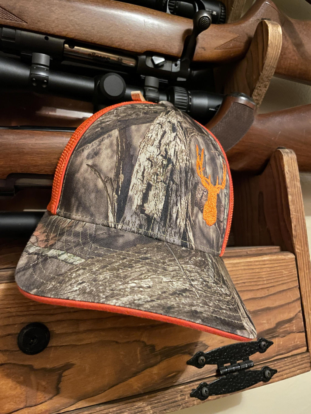 Embroidery - Hunting Cap Hat Safety Orange & Camo Deer, Elk, Pronghorn, Animal Embroidery CUSTOM Flexfit.