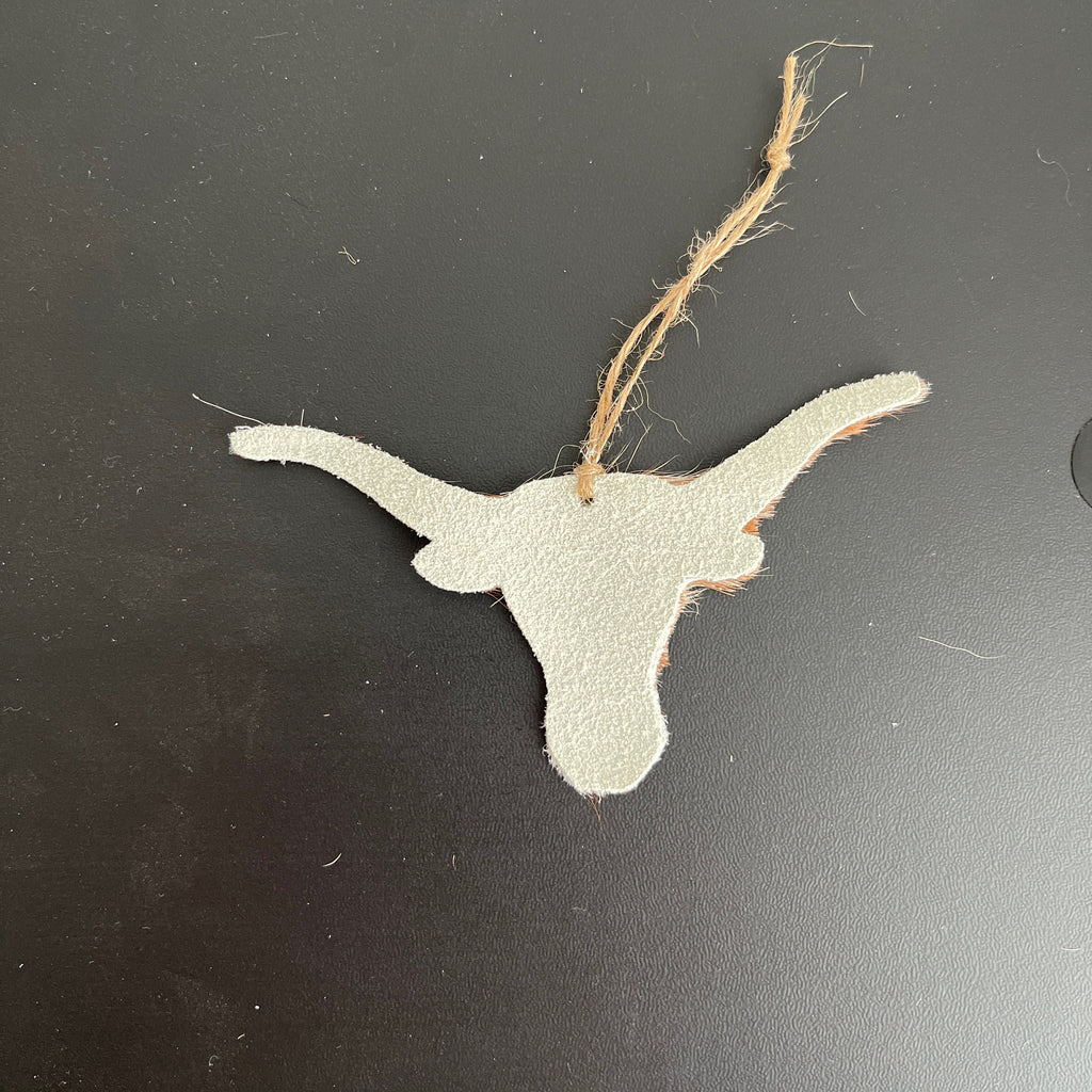 Christmas Ornament - Single Genuine Hair On Leather Longhorn Christmas Ornament , Western Cow Hide , Cow head Christmas Ornament