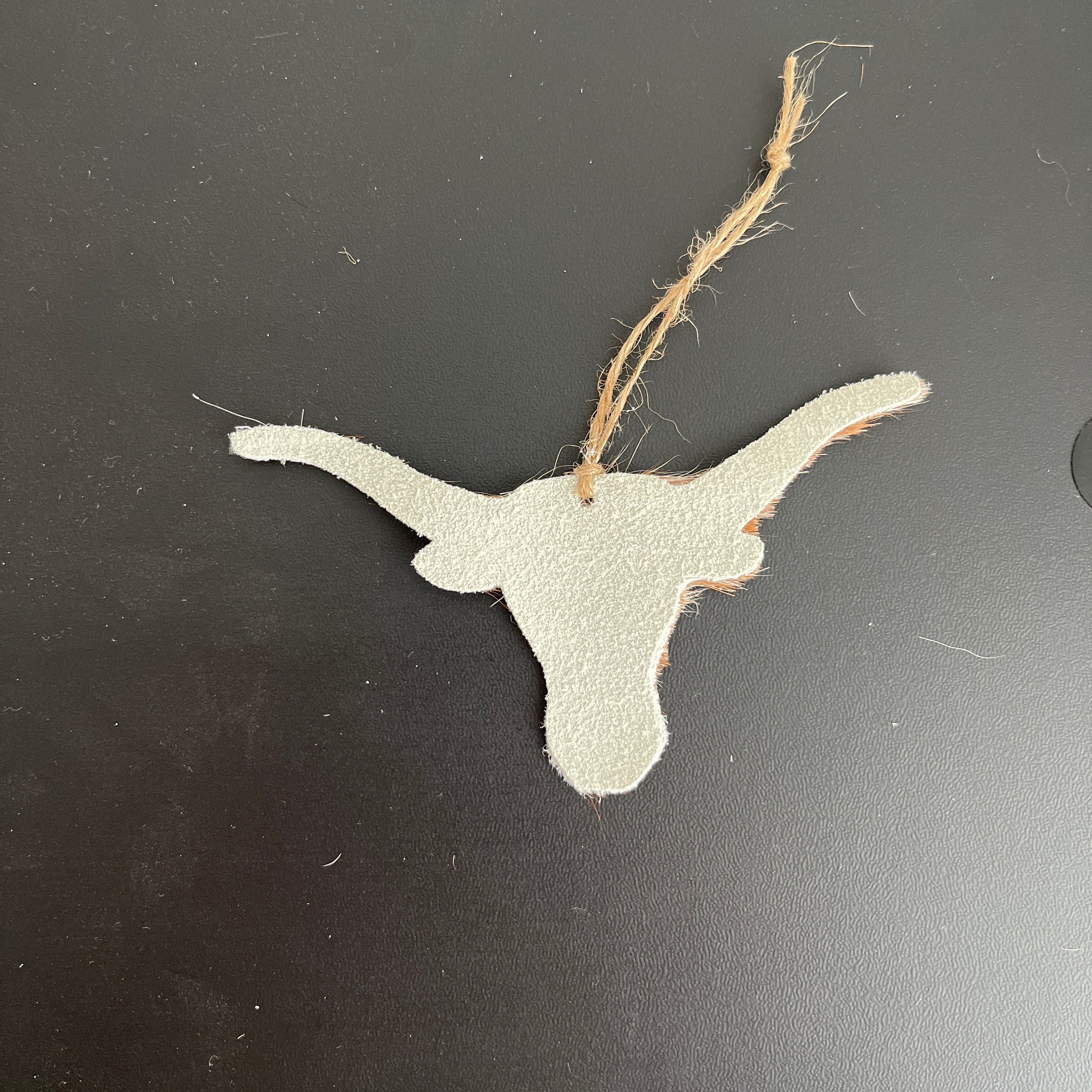 Christmas Ornament - Single Genuine Hair On Leather Longhorn Christmas Ornament , Western Cow Hide , Cow head Christmas Ornament
