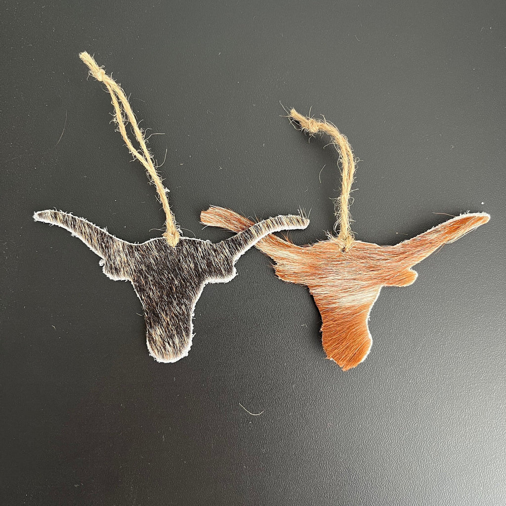 Christmas Ornament - Single Genuine Hair On Leather Longhorn Christmas Ornament , Western Cow Hide , Cow head Christmas Ornament