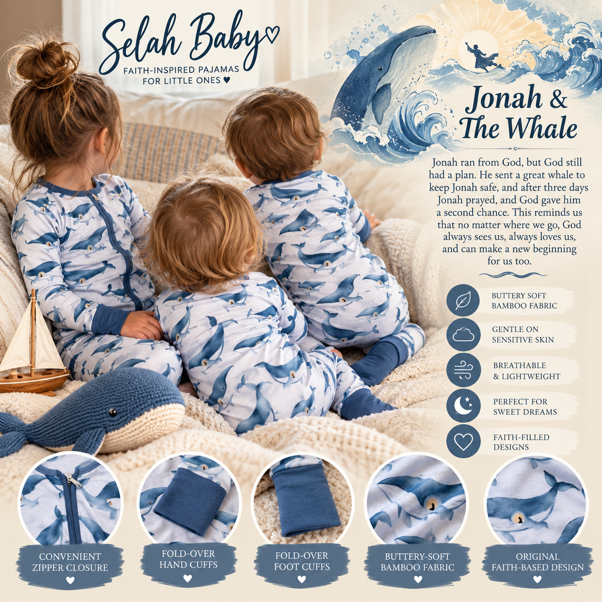 Baby-Toddler - "Jonah & The Whale" Bamboo Pajamas by Selah Baby