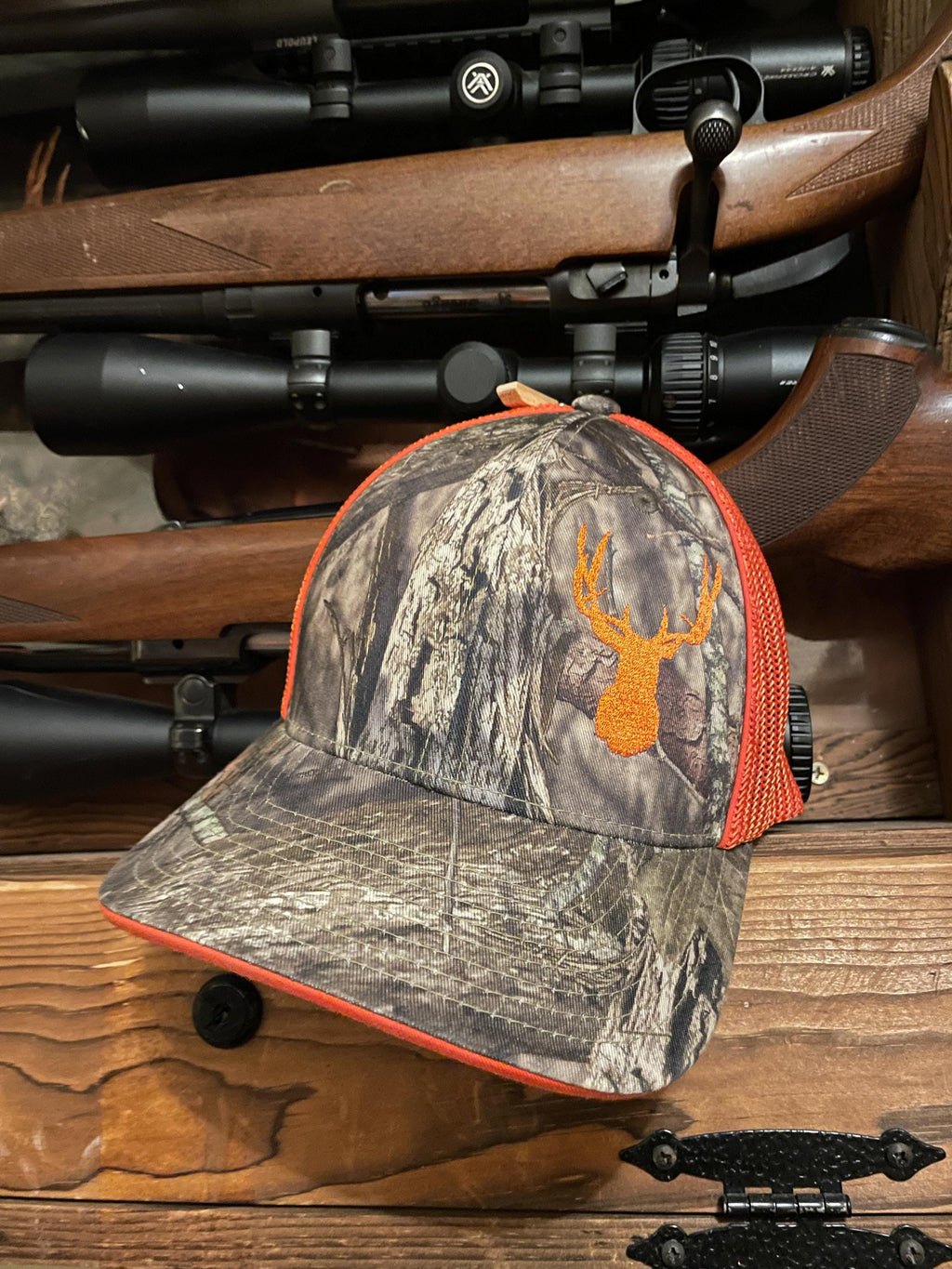 Embroidery - Hunting Cap Hat Safety Orange & Camo Deer, Elk, Pronghorn, Animal Embroidery CUSTOM Flexfit.